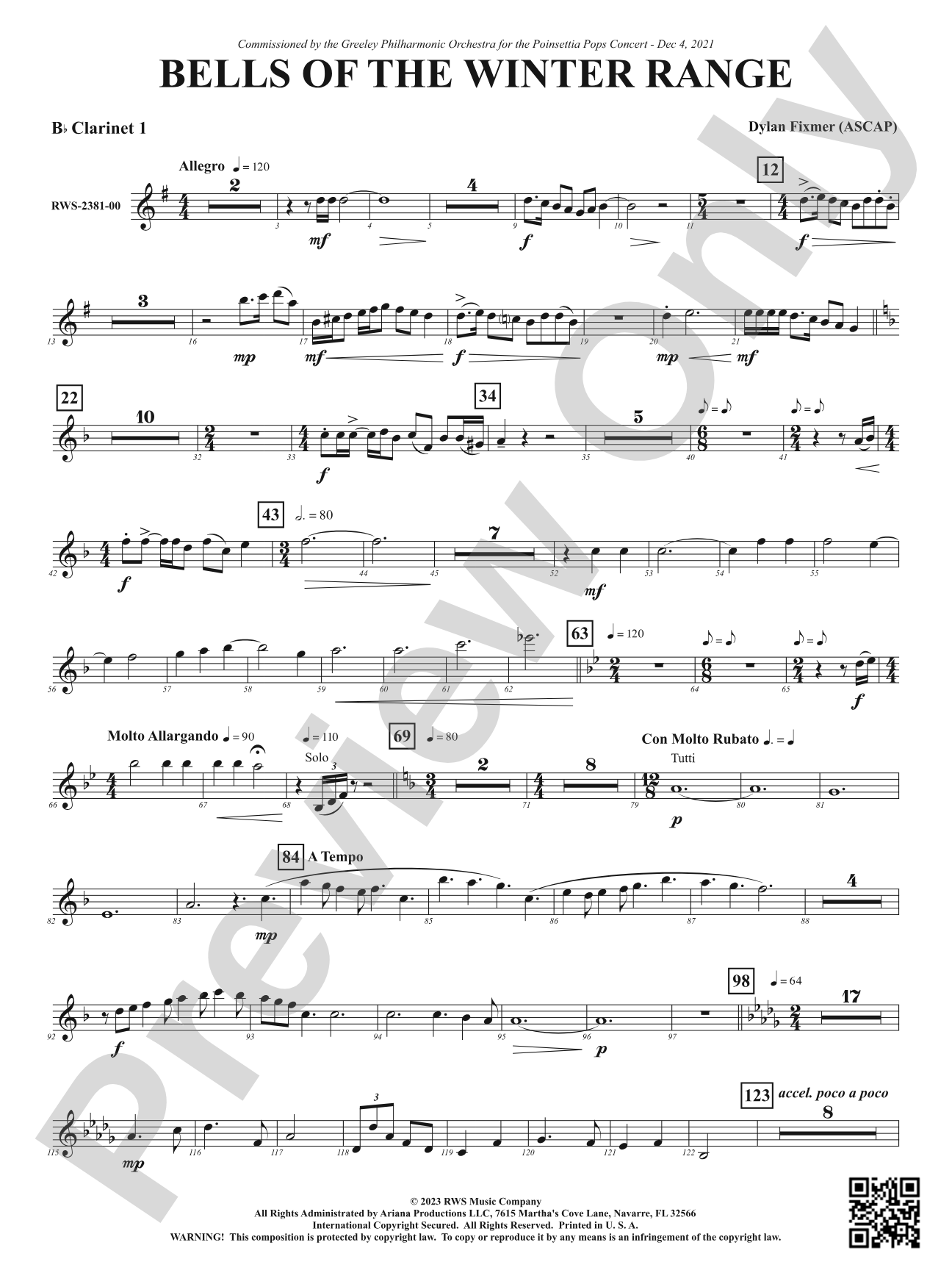 Bells of the Winter Range: 1st B-flat Clarinet