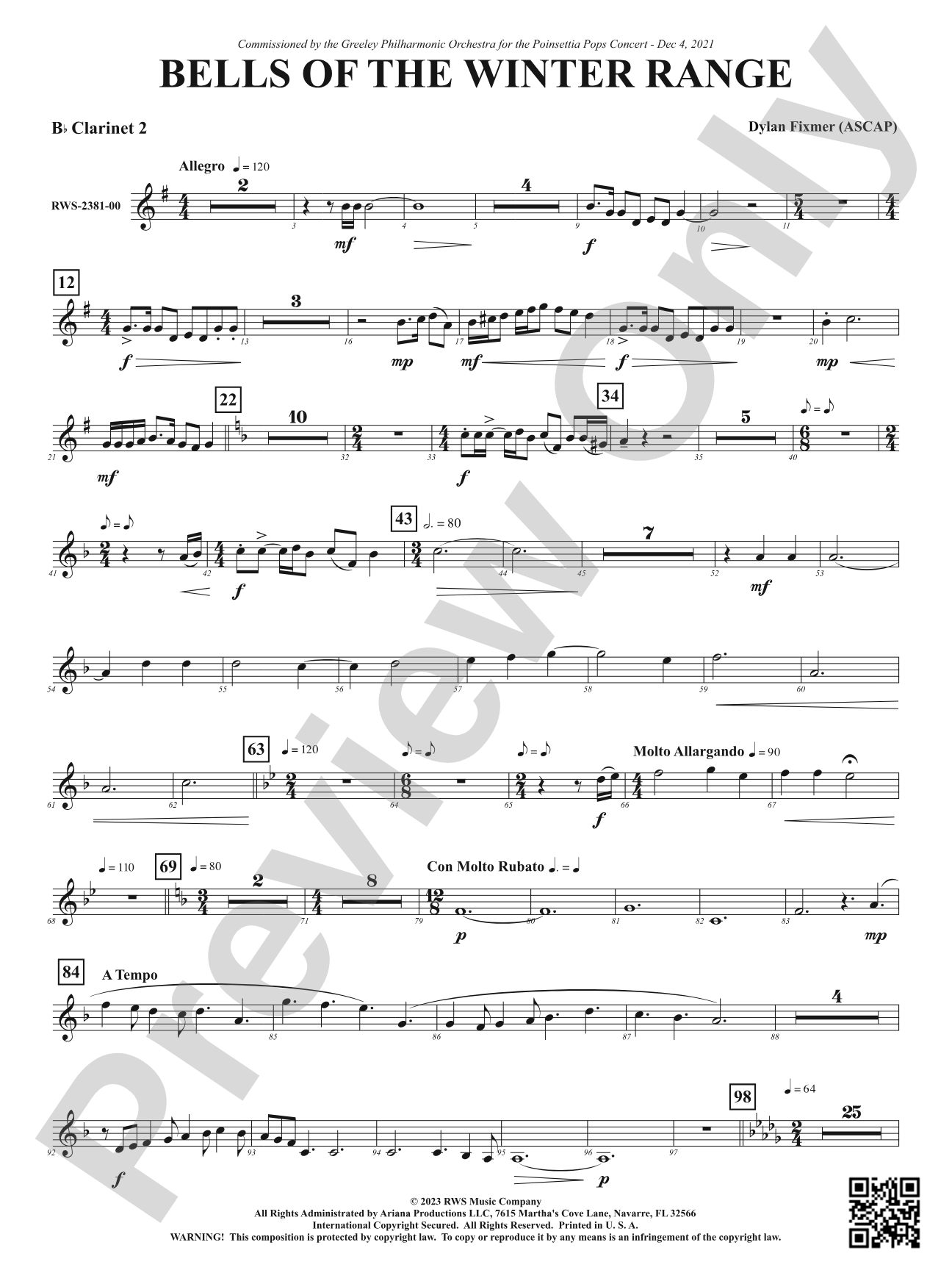Bells of the Winter Range: 2nd B-flat Clarinet
