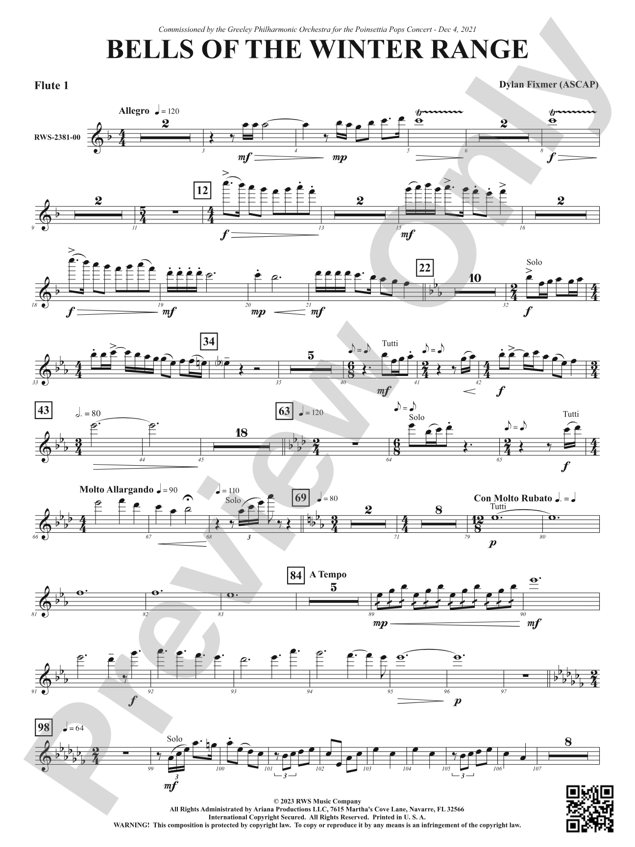 Bells of the Winter Range: 1st Flute