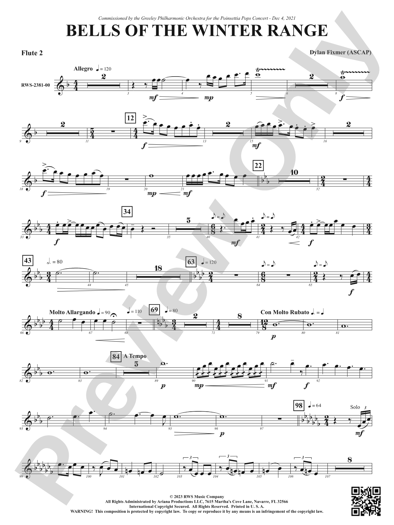 Bells of the Winter Range: 2nd Flute