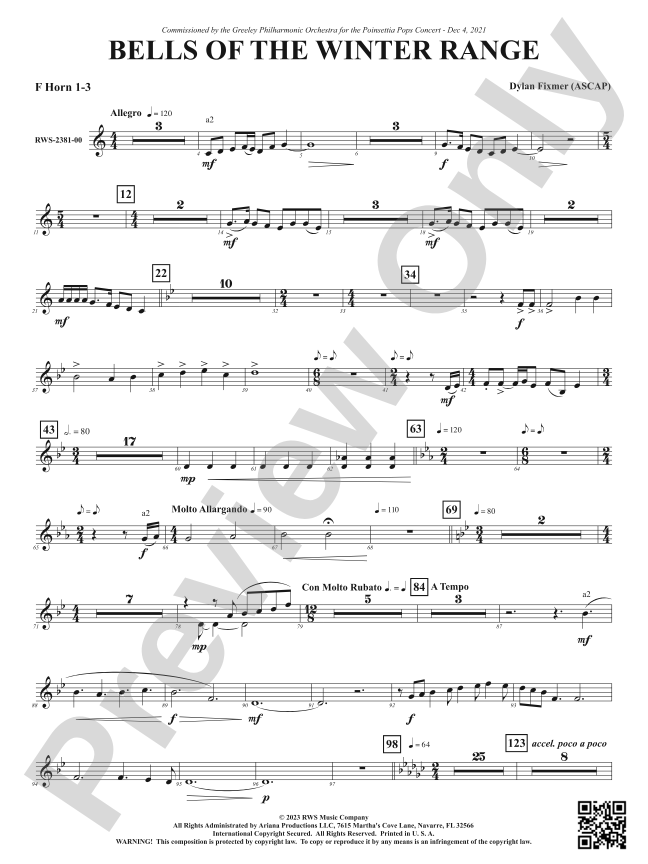 Bells of the Winter Range: 1st & 3rd F Horns