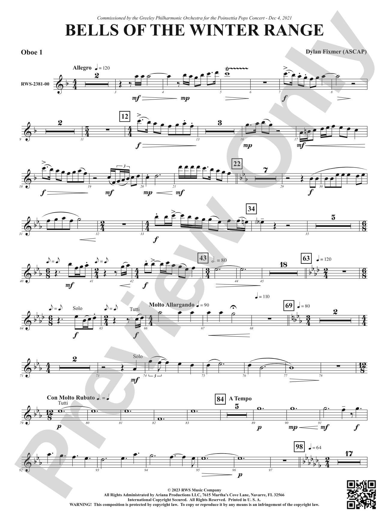Bells of the Winter Range: Oboe