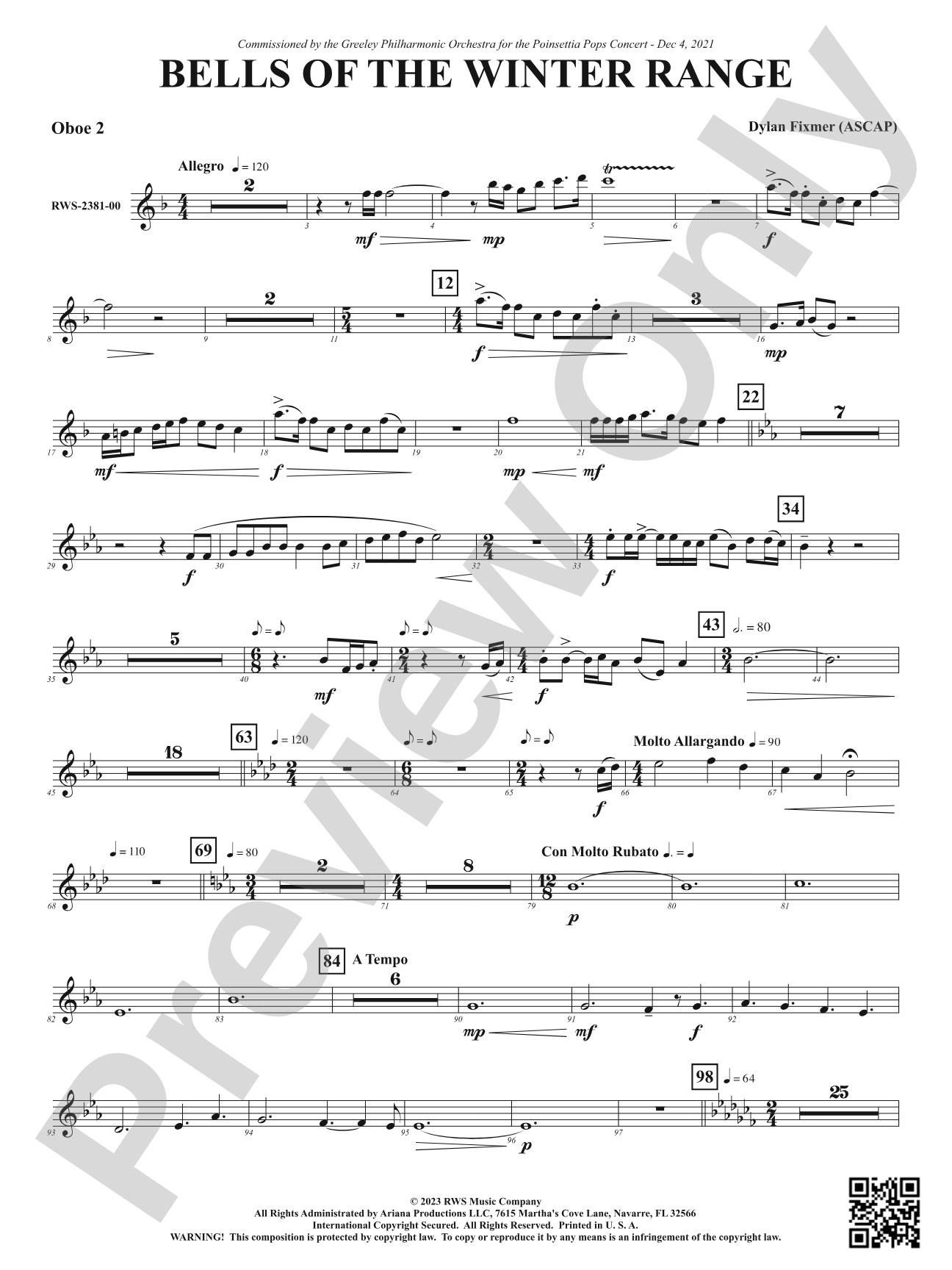 Bells of the Winter Range: 2nd Oboe