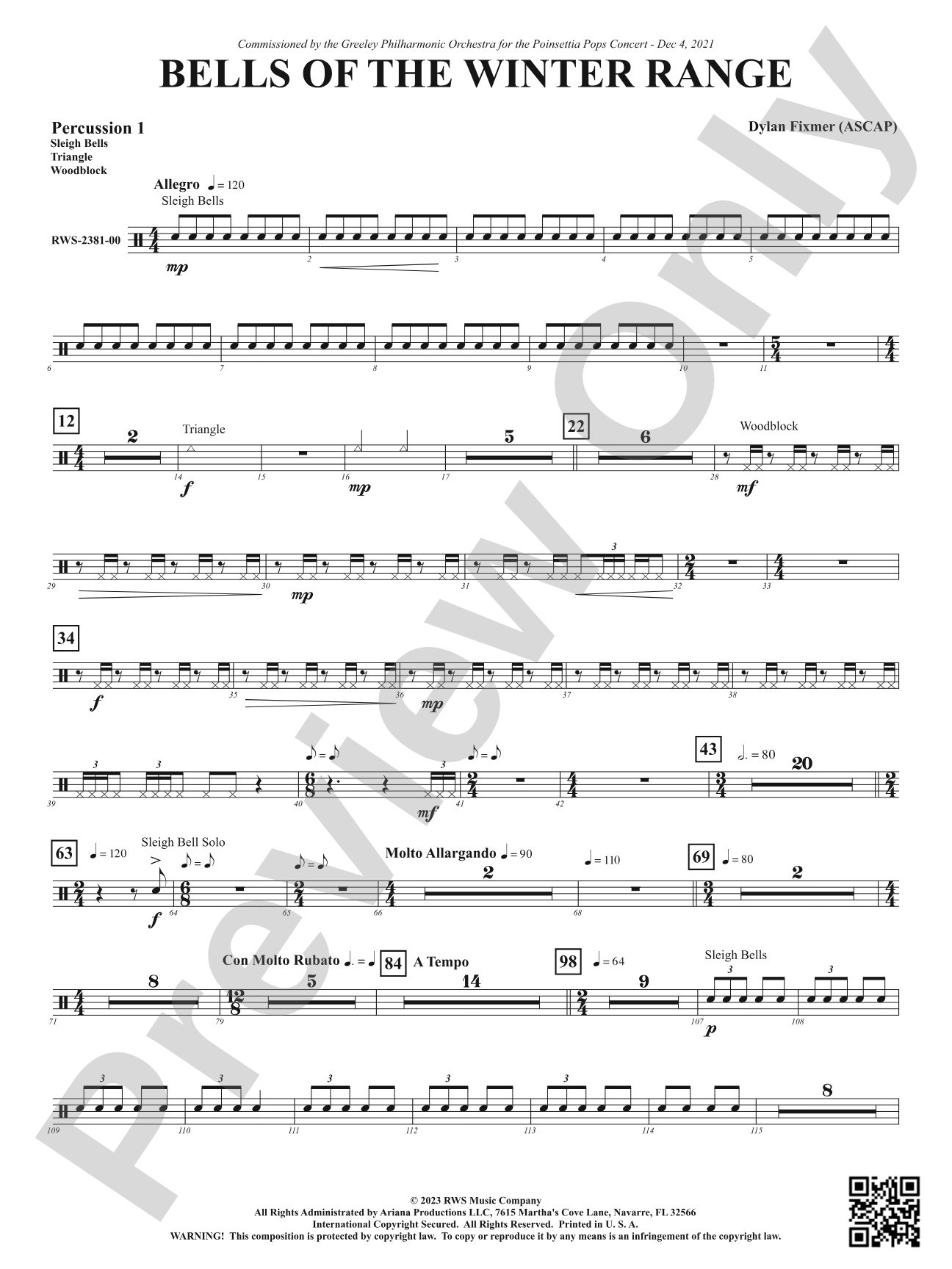 Bells of the Winter Range: 1st Percussion