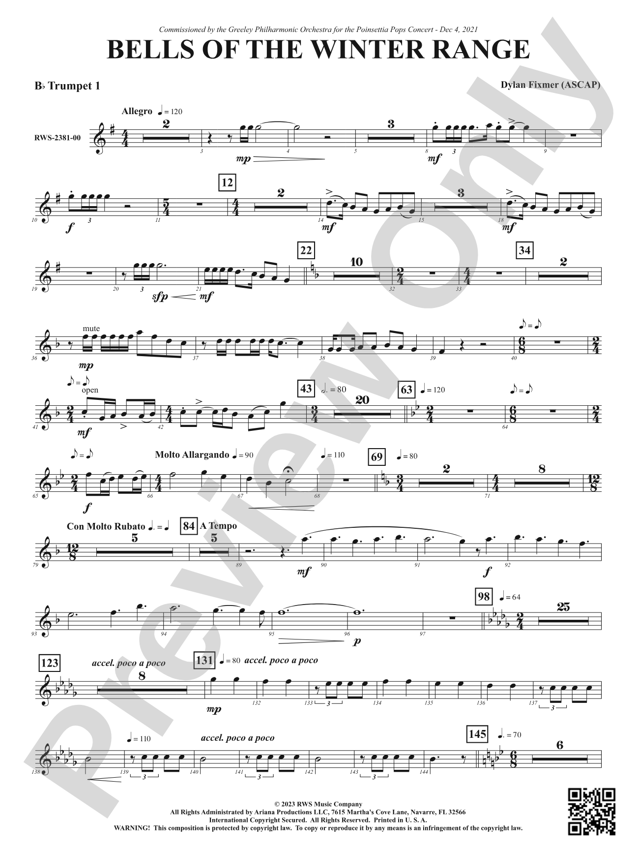 Bells of the Winter Range: 1st B-flat Trumpet