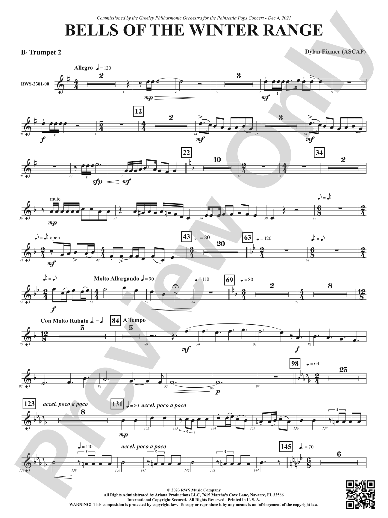 Bells of the Winter Range: 2nd B-flat Trumpet