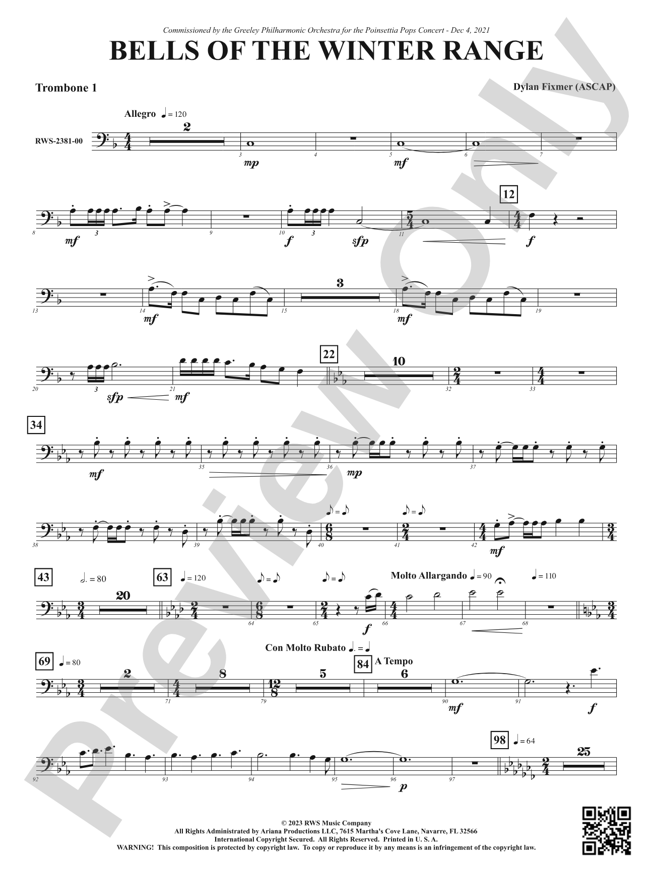 Bells of the Winter Range: 1st Trombone