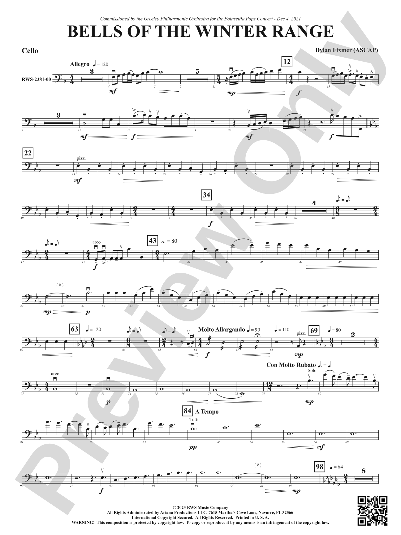 Bells of the Winter Range: Cello