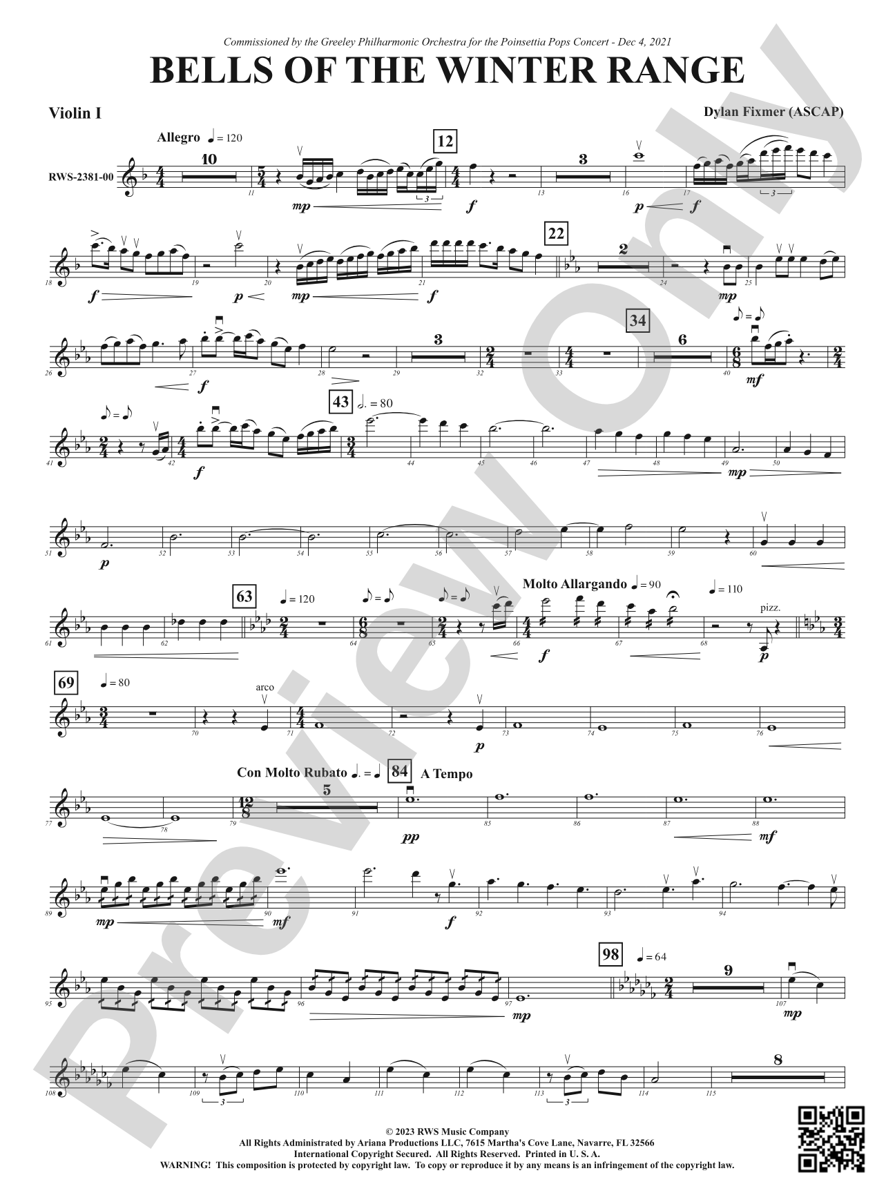 Bells of the Winter Range: 1st Violin