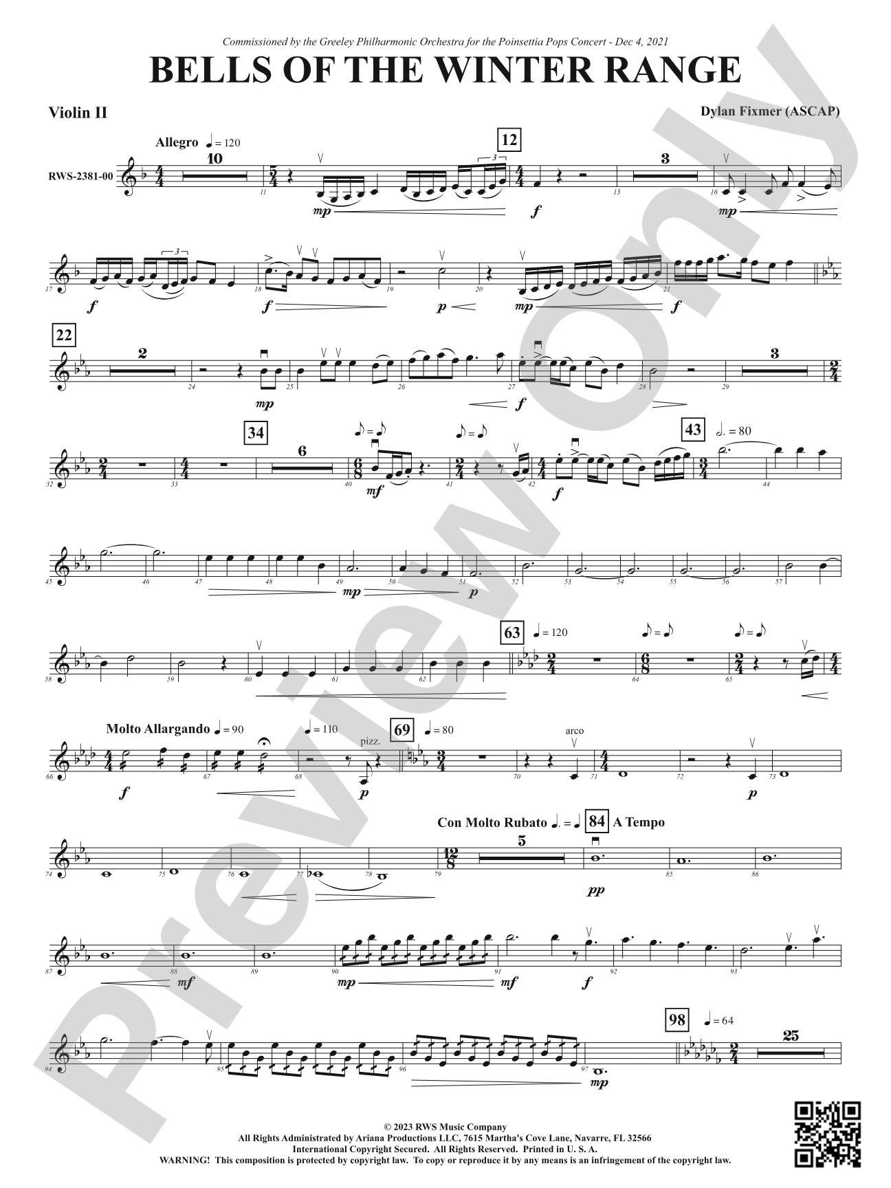 Bells of the Winter Range: 2nd Violin