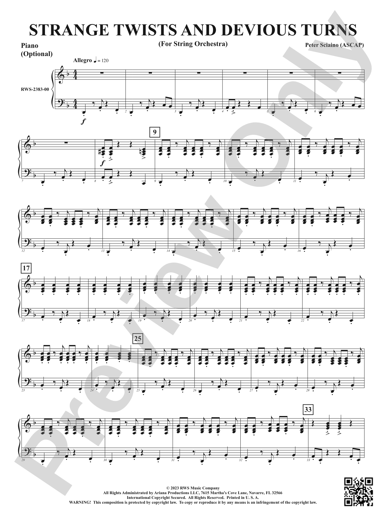 Strange Twists and Devious Turns - For String Orchestra: Optional Piano