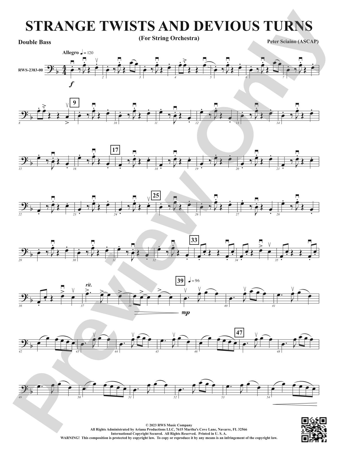 Strange Twists and Devious Turns - For String Orchestra: String Bass