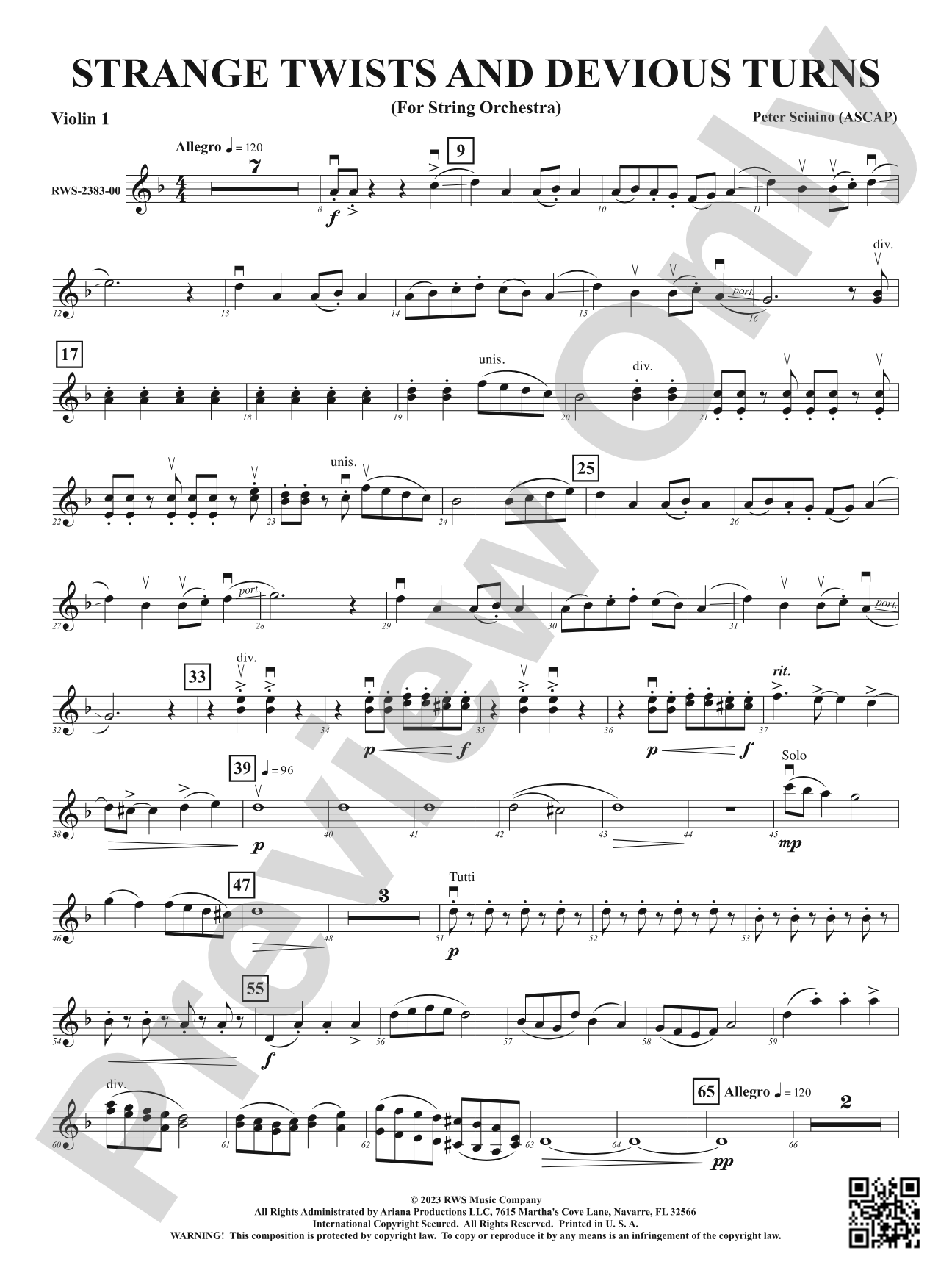 Strange Twists and Devious Turns - For String Orchestra: 1st Violin