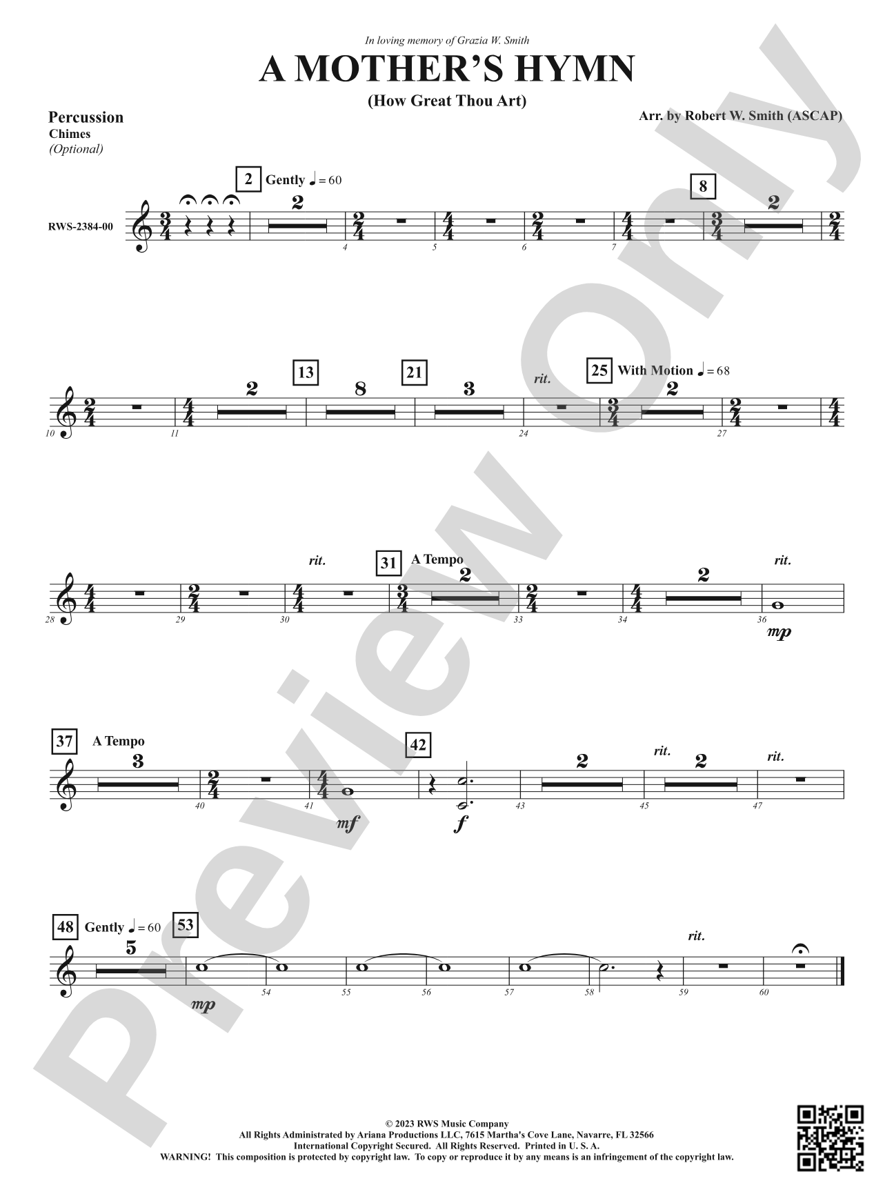 A Mother's Hymn - How Great Thou Art: Optional Percussion 1