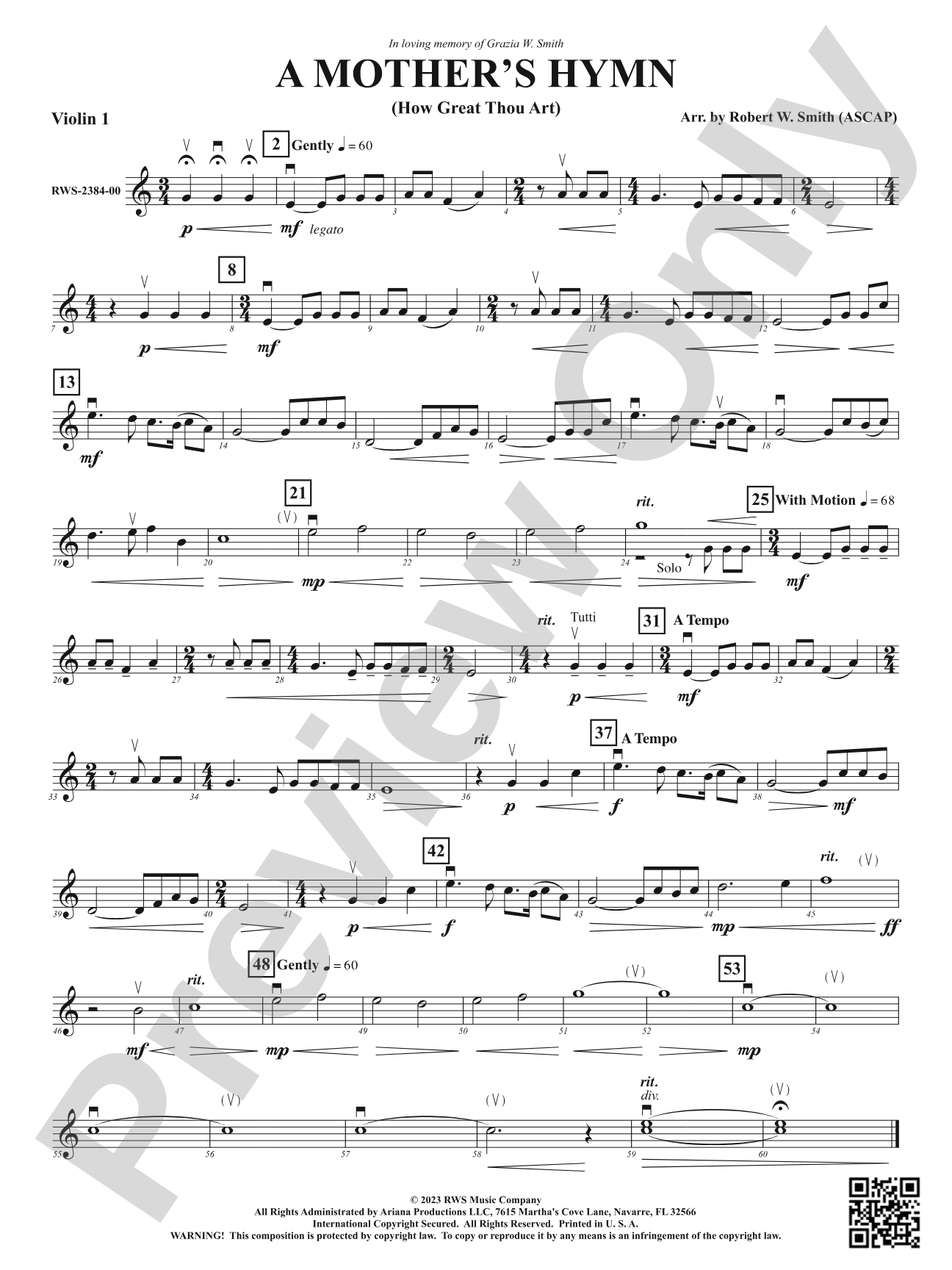 A Mother's Hymn - How Great Thou Art: 1st Violin