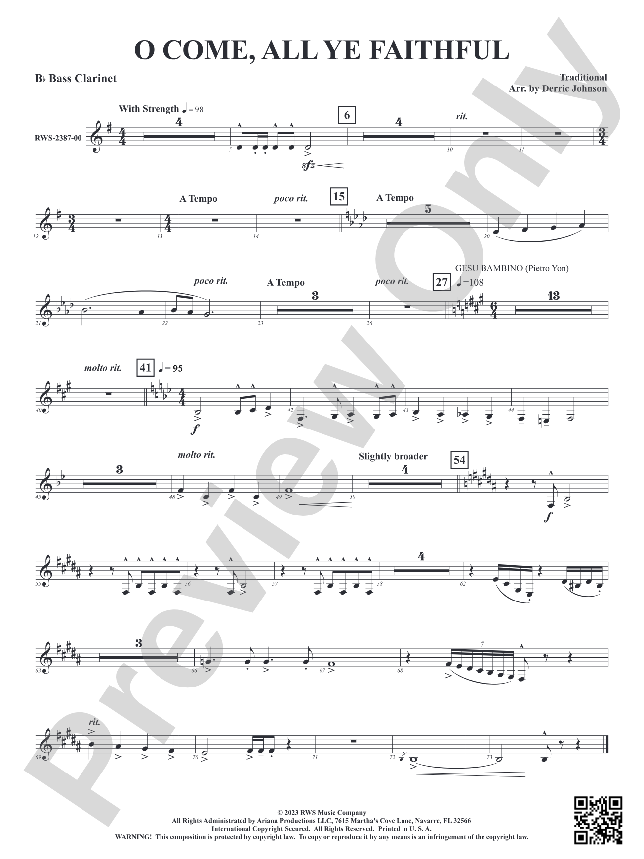 O Come, All Ye Faithful: B-flat Bass Clarinet