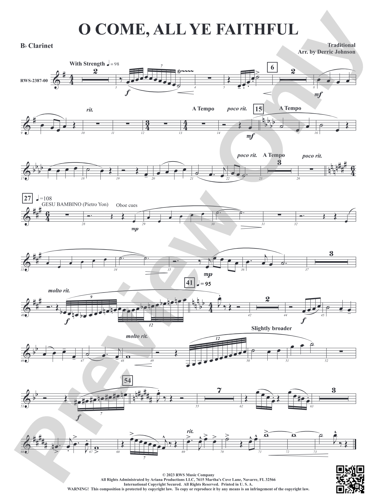 O Come, All Ye Faithful: 1st B-flat Clarinet