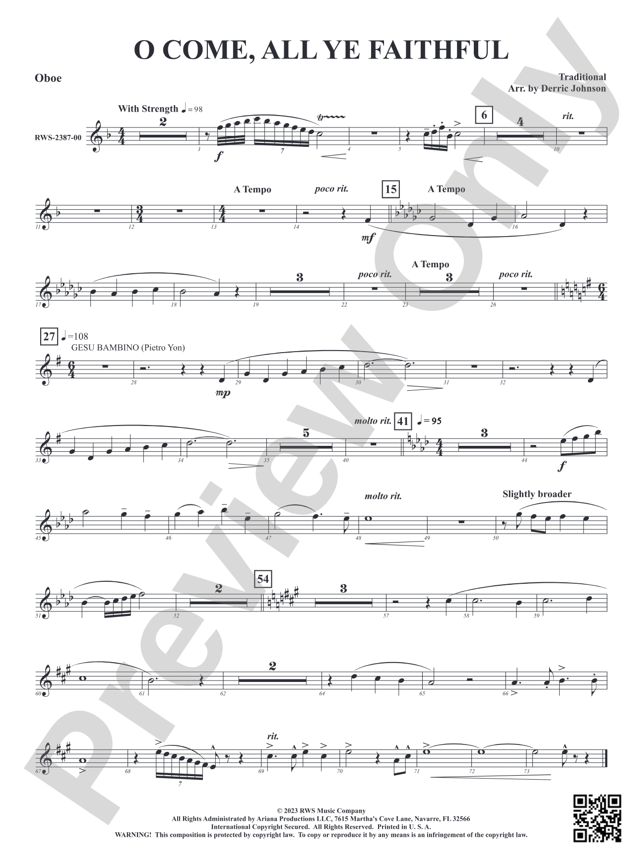 O Come, All Ye Faithful: Oboe