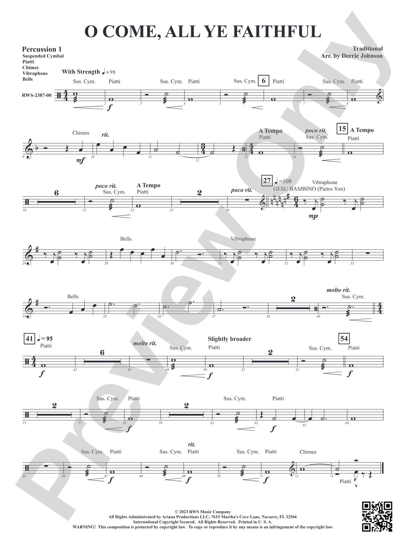 O Come, All Ye Faithful: 1st Percussion