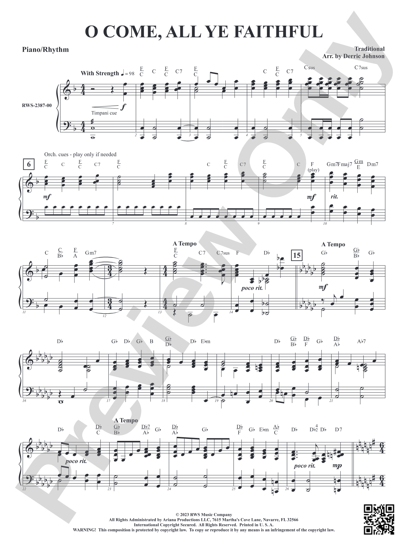 O Come, All Ye Faithful: Piano/Rhythm