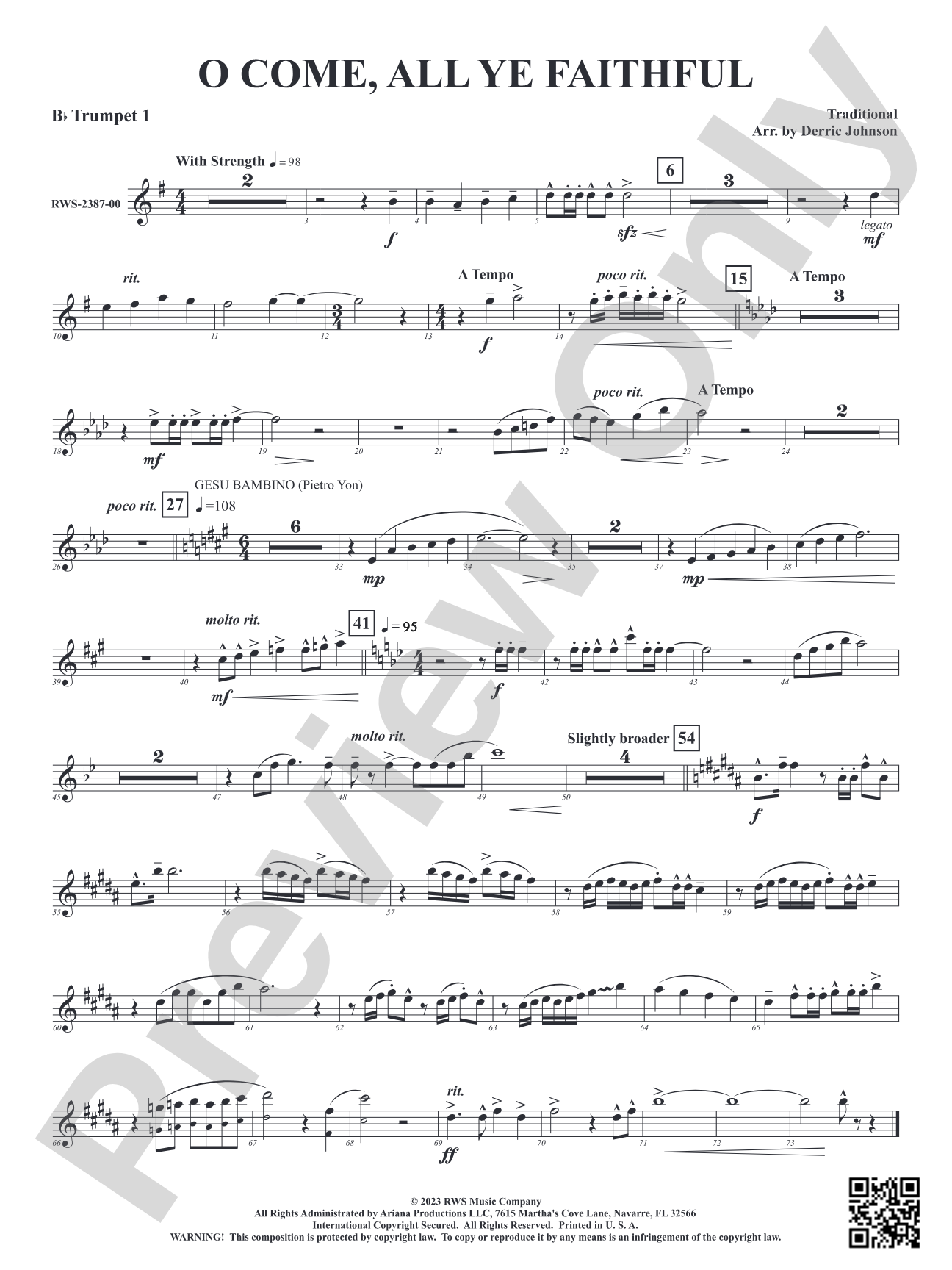 O Come, All Ye Faithful: 1st B-flat Trumpet