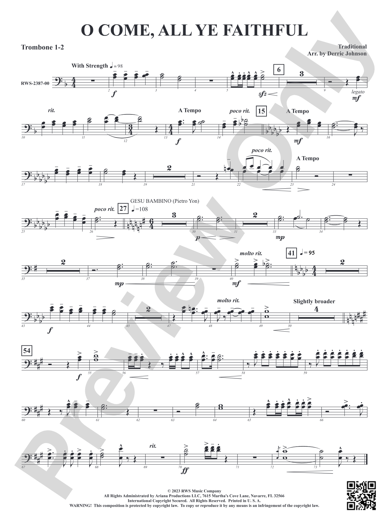 O Come, All Ye Faithful: 1st & 2nd Trombones