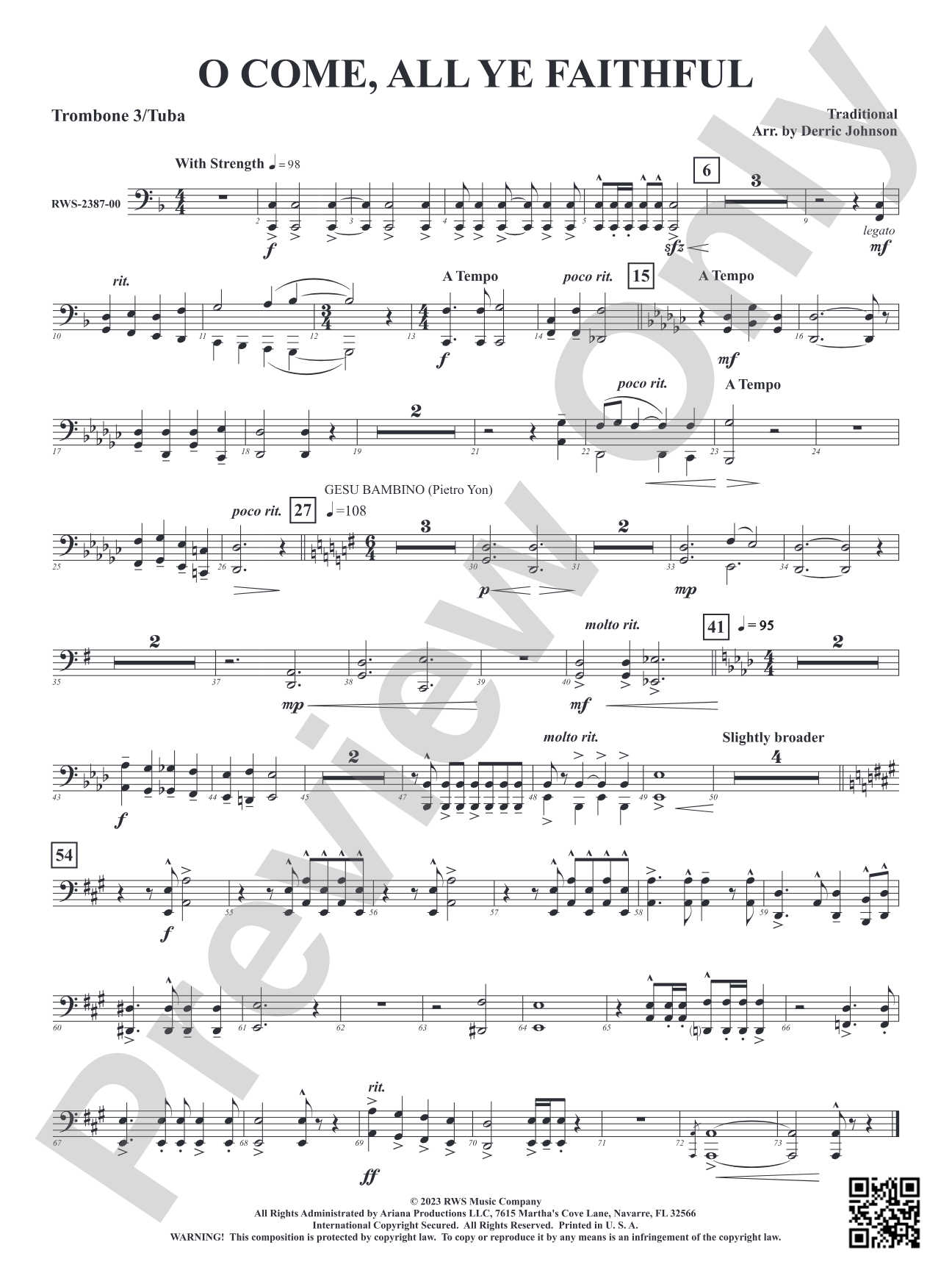O Come, All Ye Faithful: Trombone 3/Tuba