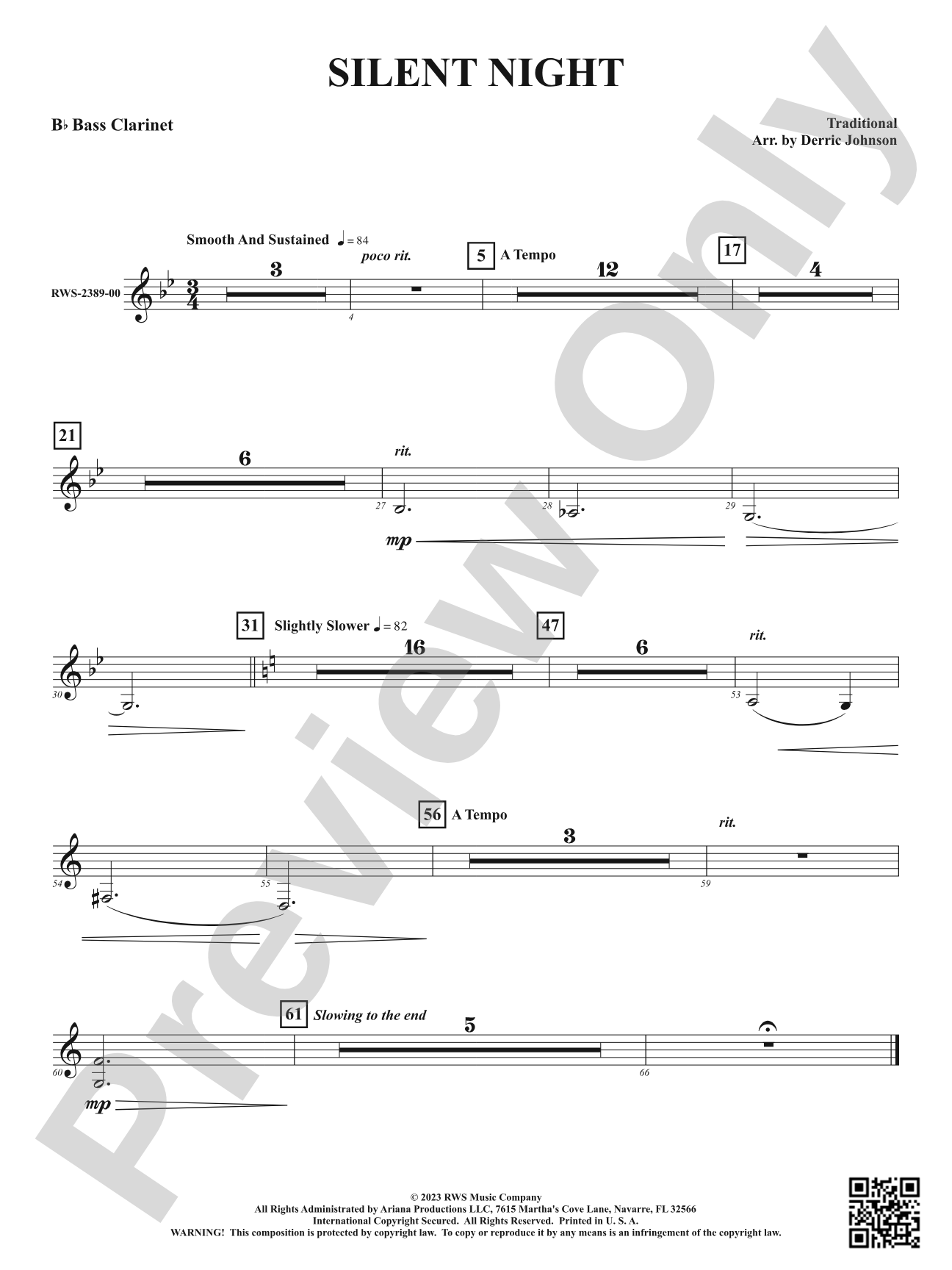 Silent Night: B-flat Bass Clarinet