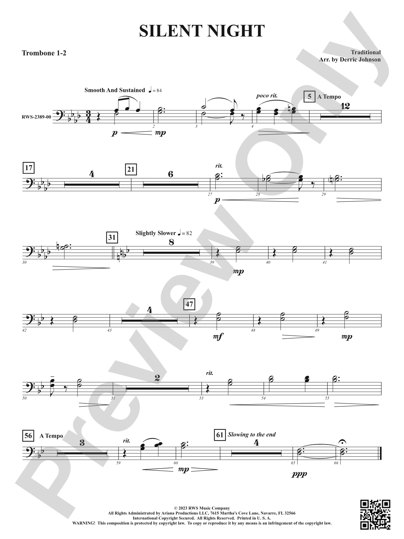 Silent Night: 1st & 2nd Trombones