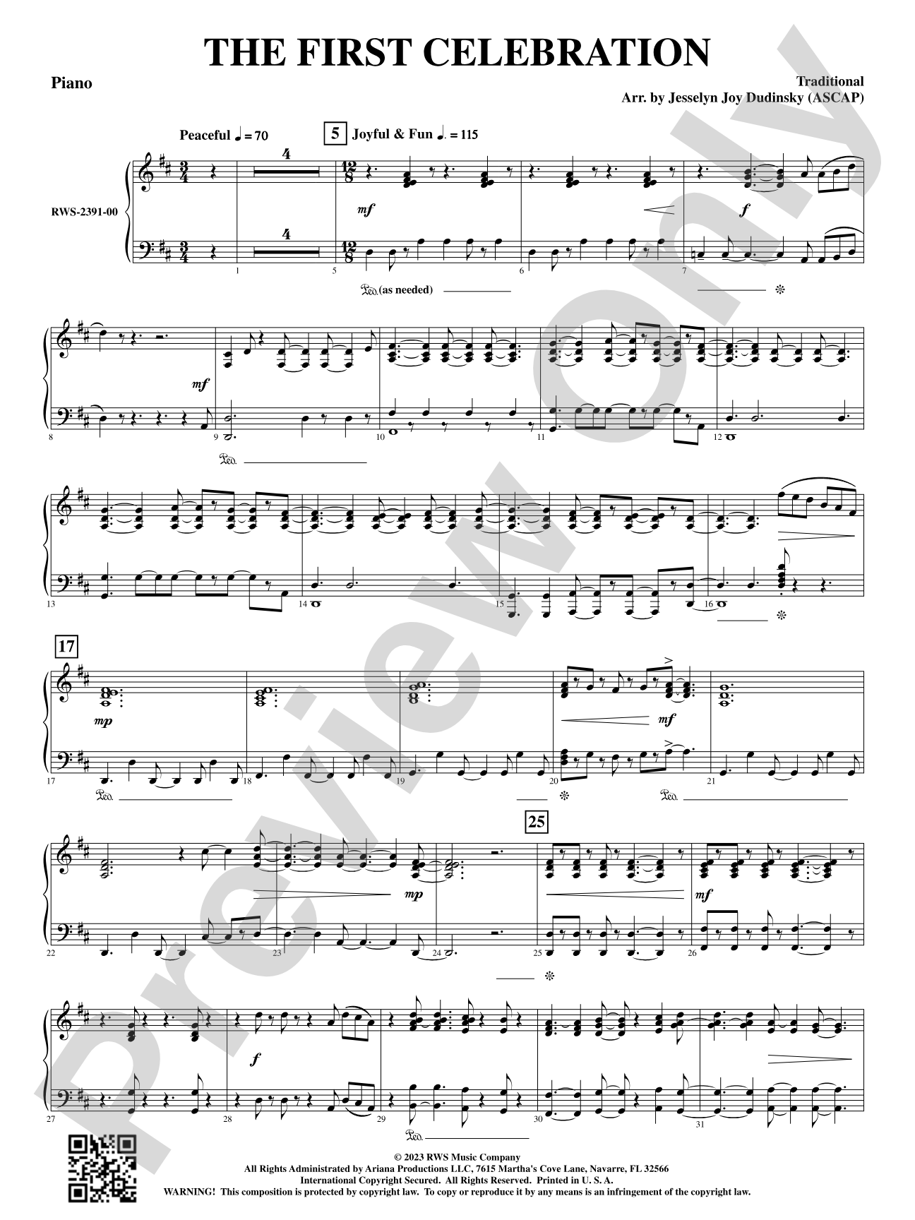 The First Celebration: Piano Accompaniment