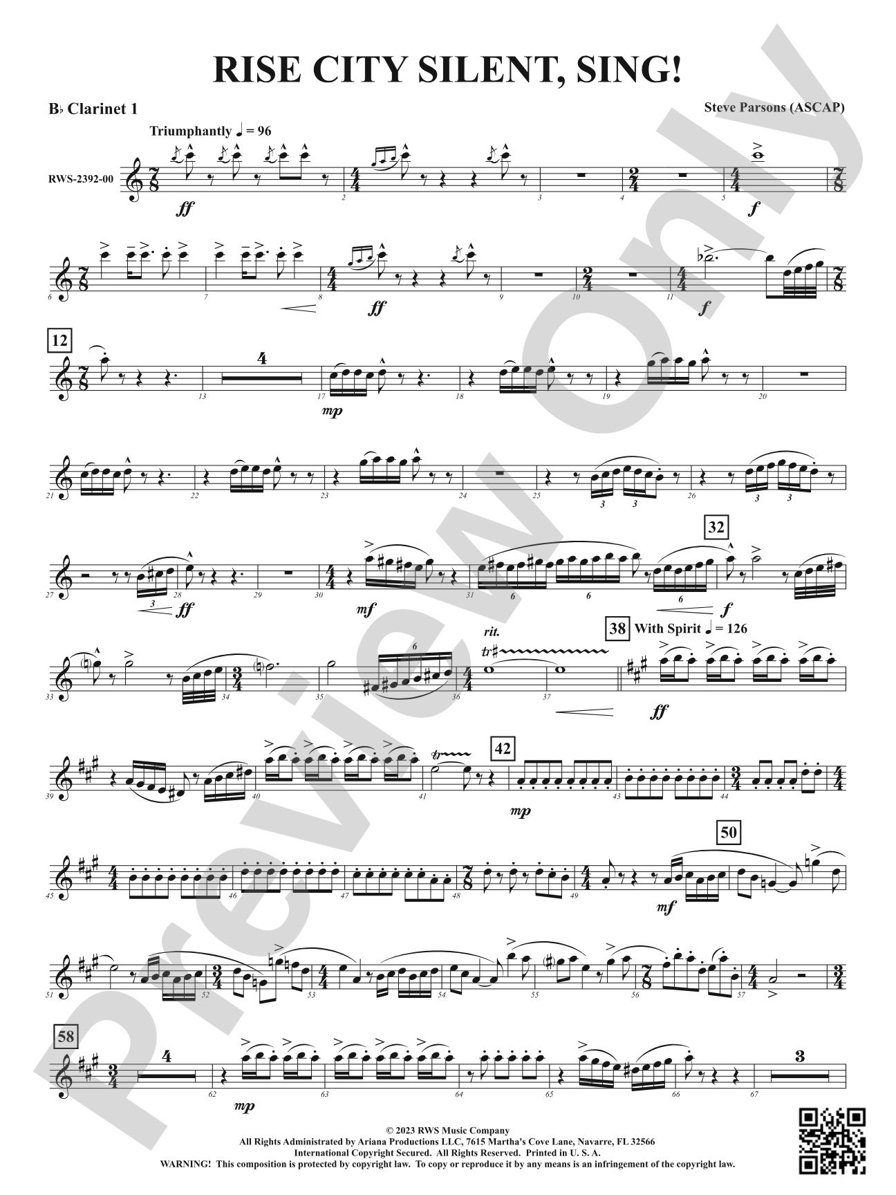 Rise City Silent, Sing!: 1st B-flat Clarinet