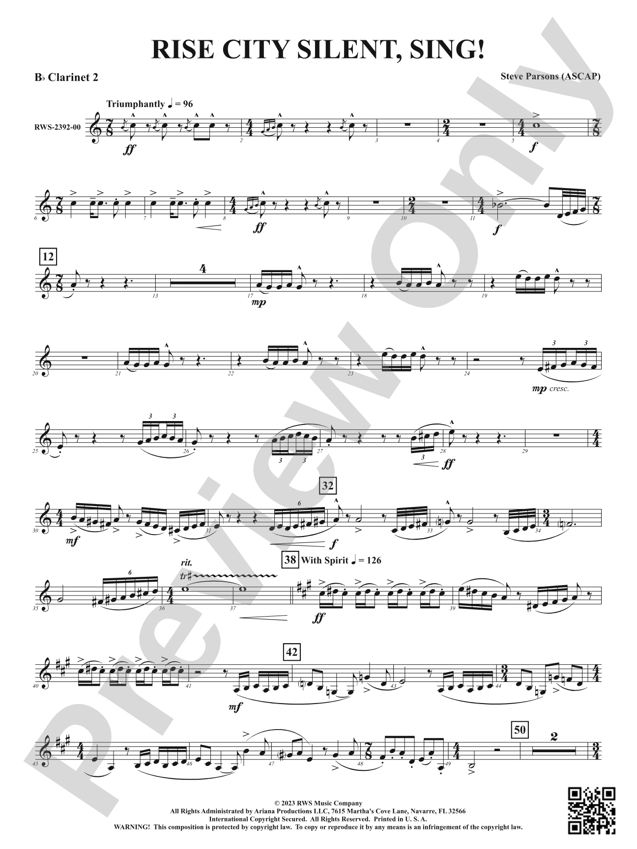 Rise City Silent, Sing!: 2nd B-flat Clarinet