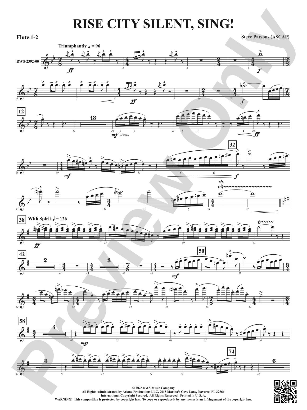 Rise City Silent, Sing!: 1st & 2nd Flute