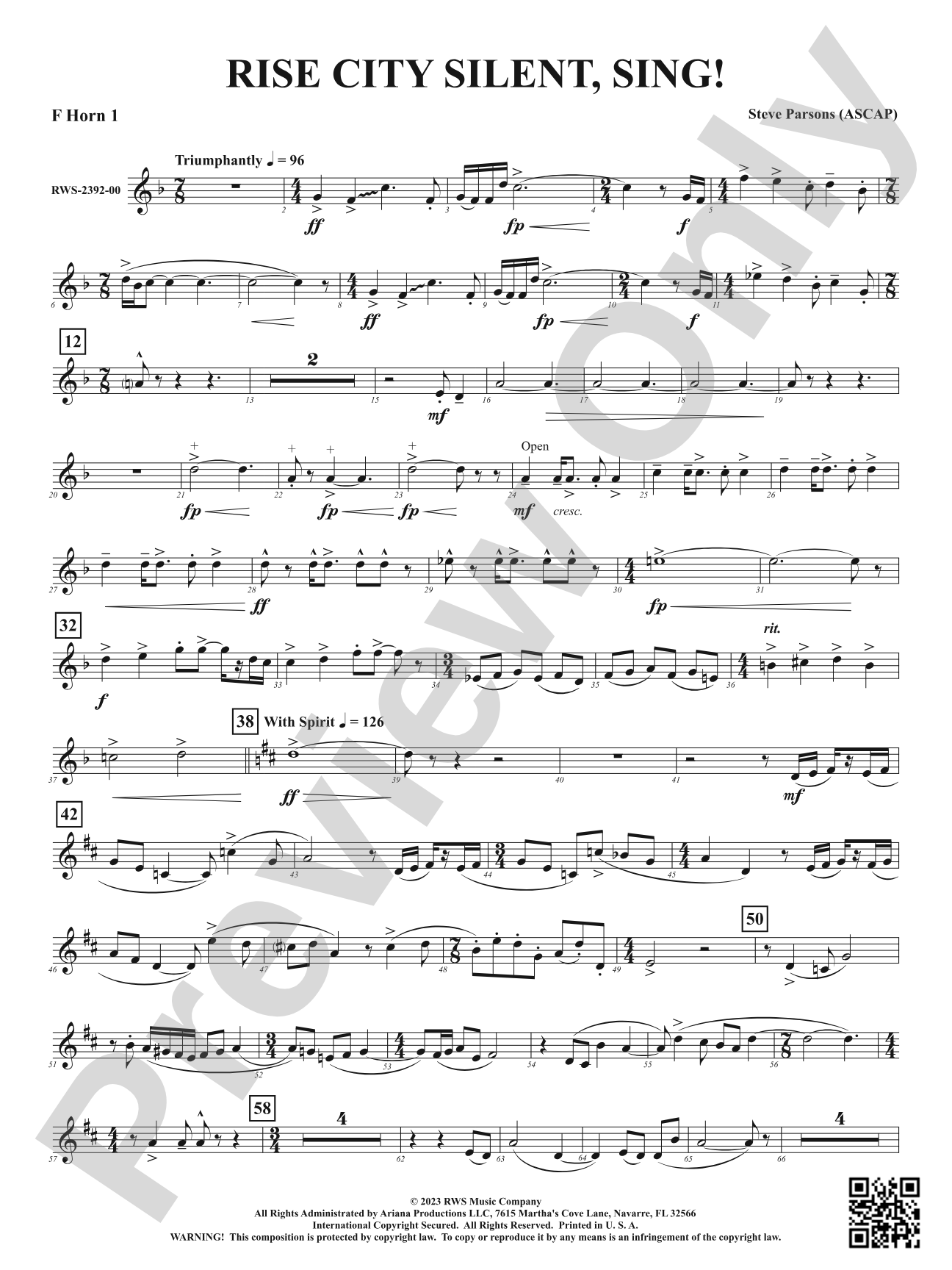 Rise City Silent, Sing!: 1st F Horn