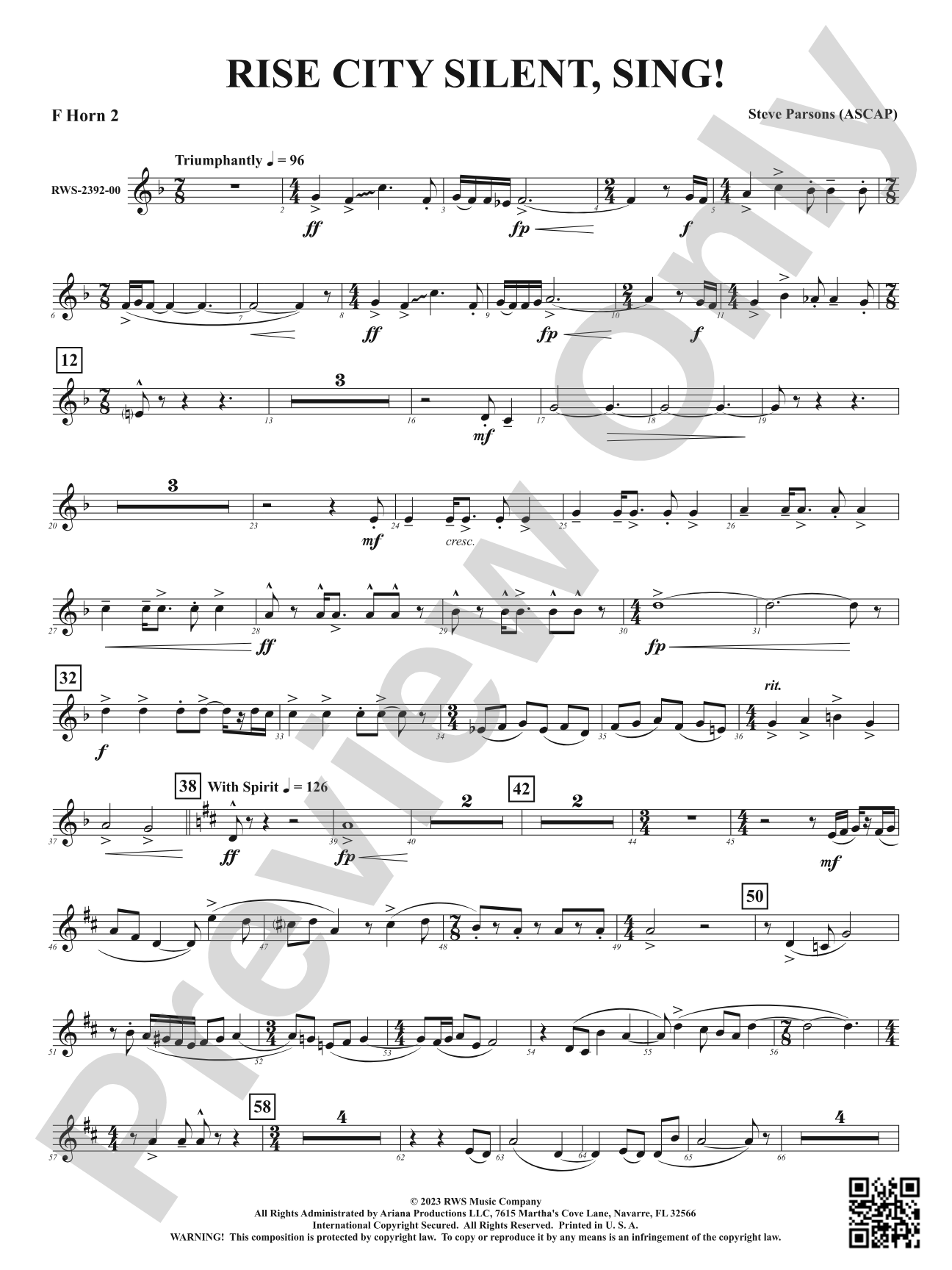 Rise City Silent, Sing!: 2nd F Horn