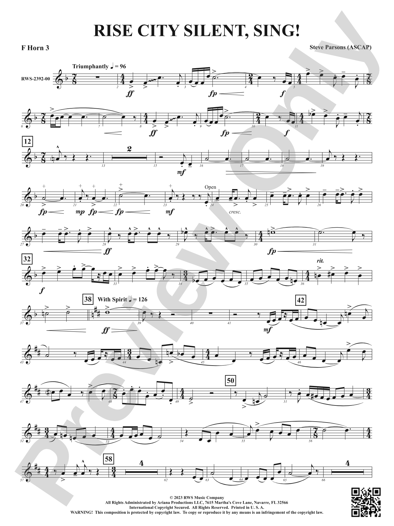 Rise City Silent, Sing!: 3rd F Horn