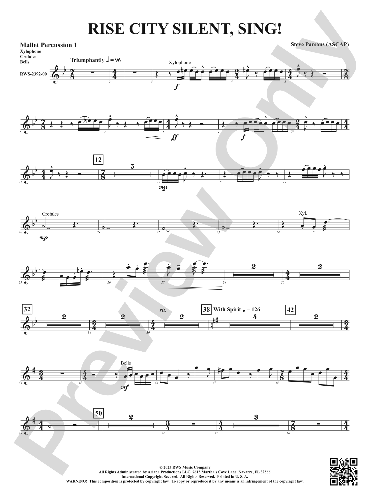 Rise City Silent, Sing!: 1st Mallet Percussion