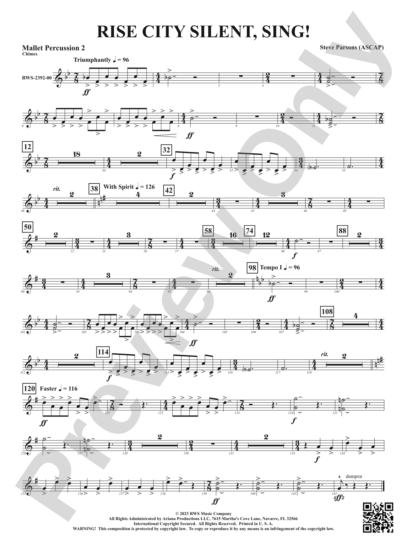 Rise City Silent, Sing!: 2nd Mallet Percussion