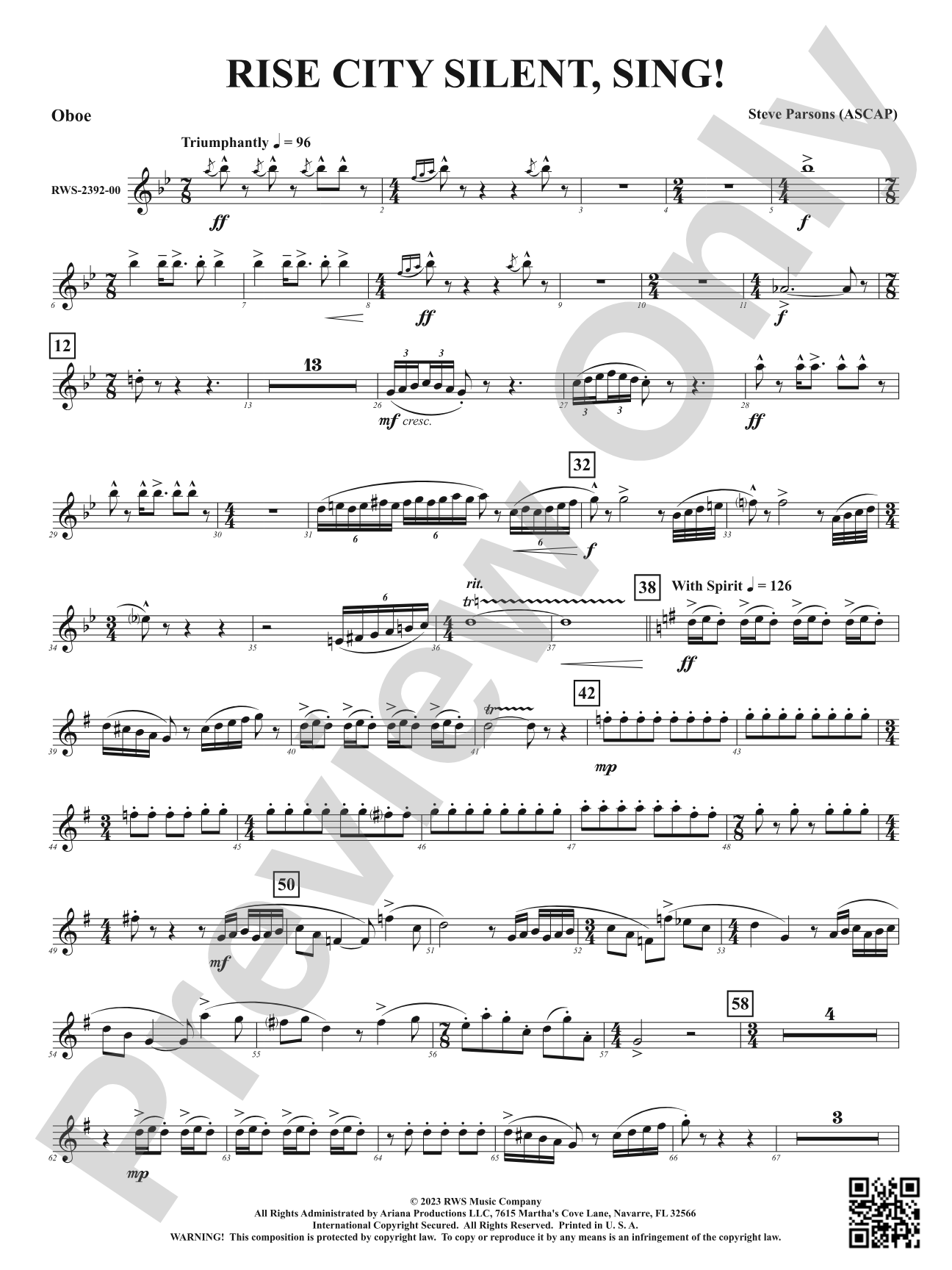 Rise City Silent, Sing!: Oboe