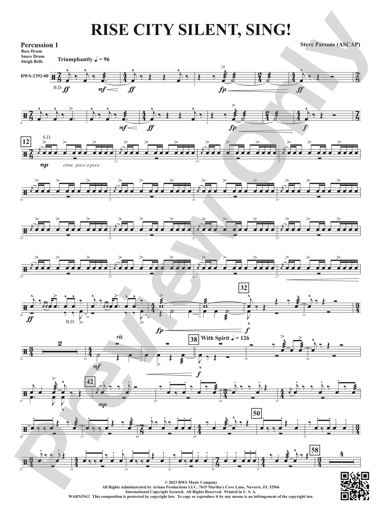 Rise City Silent, Sing!: 1st Percussion