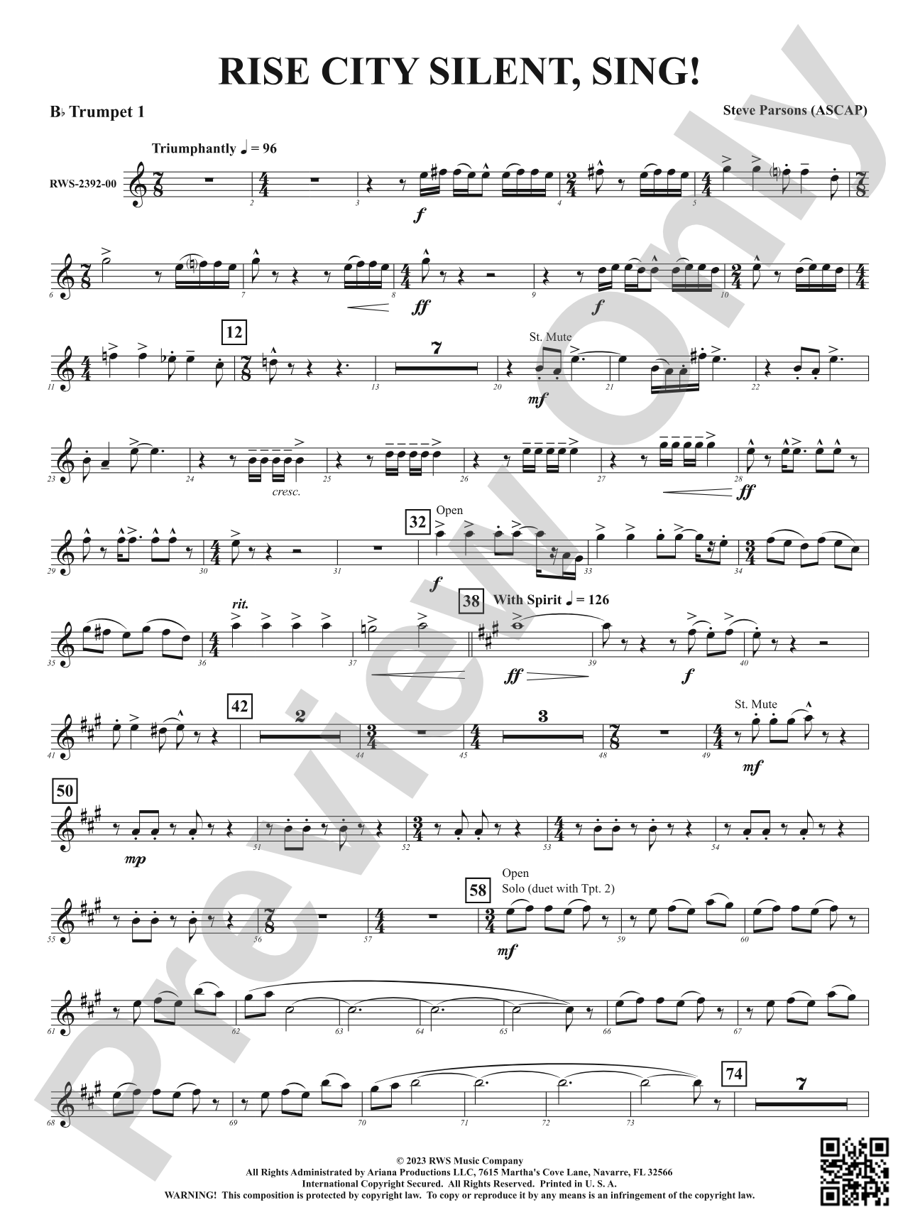Rise City Silent, Sing!: 1st B-flat Trumpet