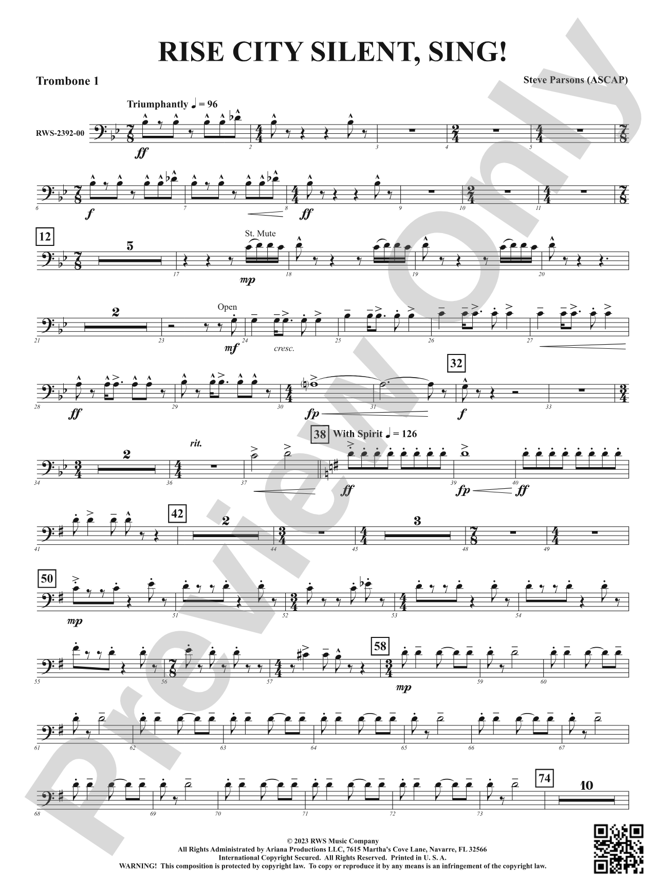 Rise City Silent, Sing!: 1st Trombone