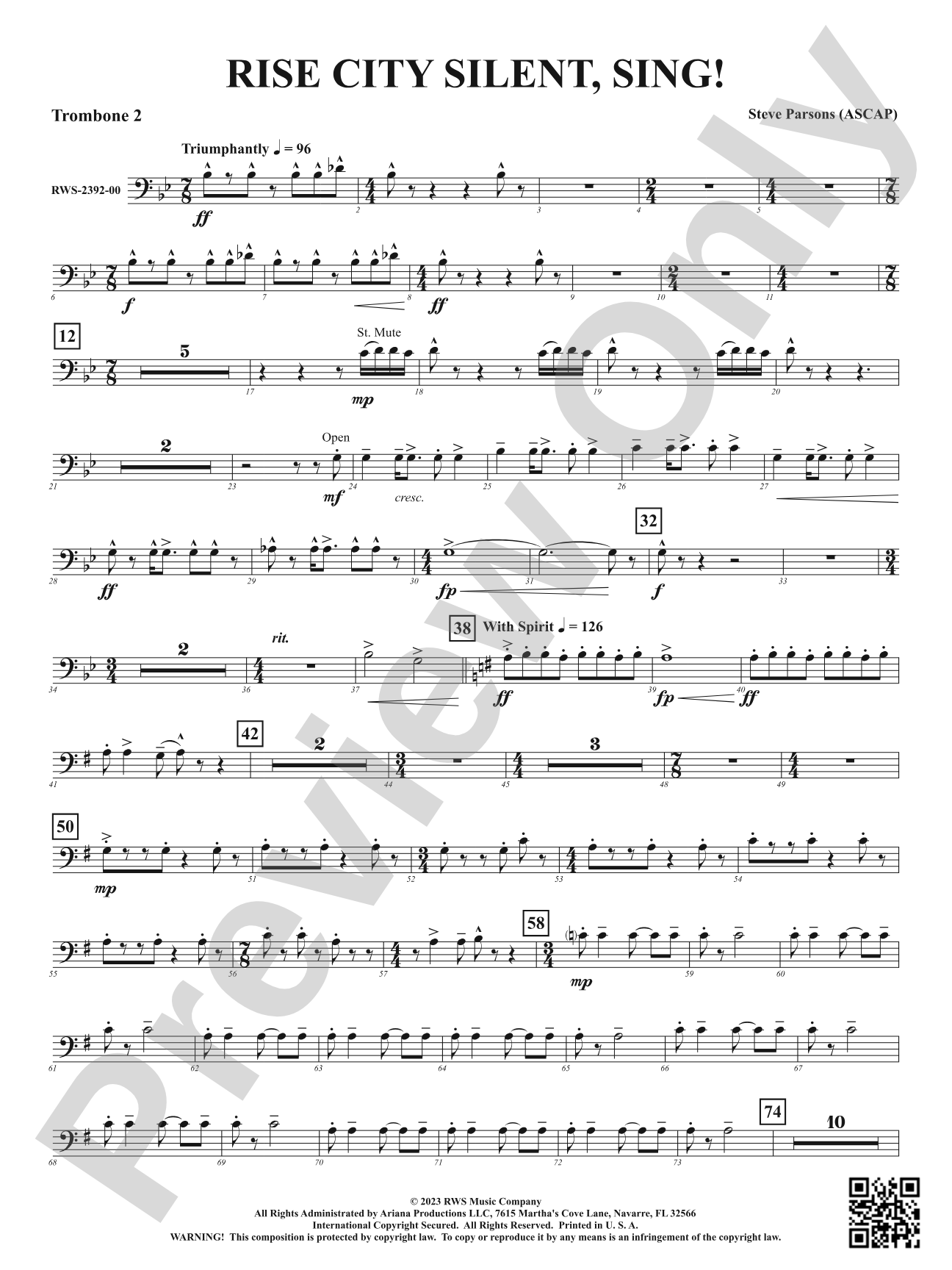 Rise City Silent, Sing!: 2nd Trombone