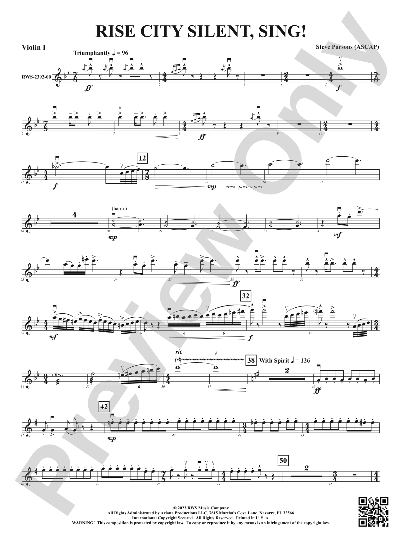Rise City Silent, Sing!: 1st Violin