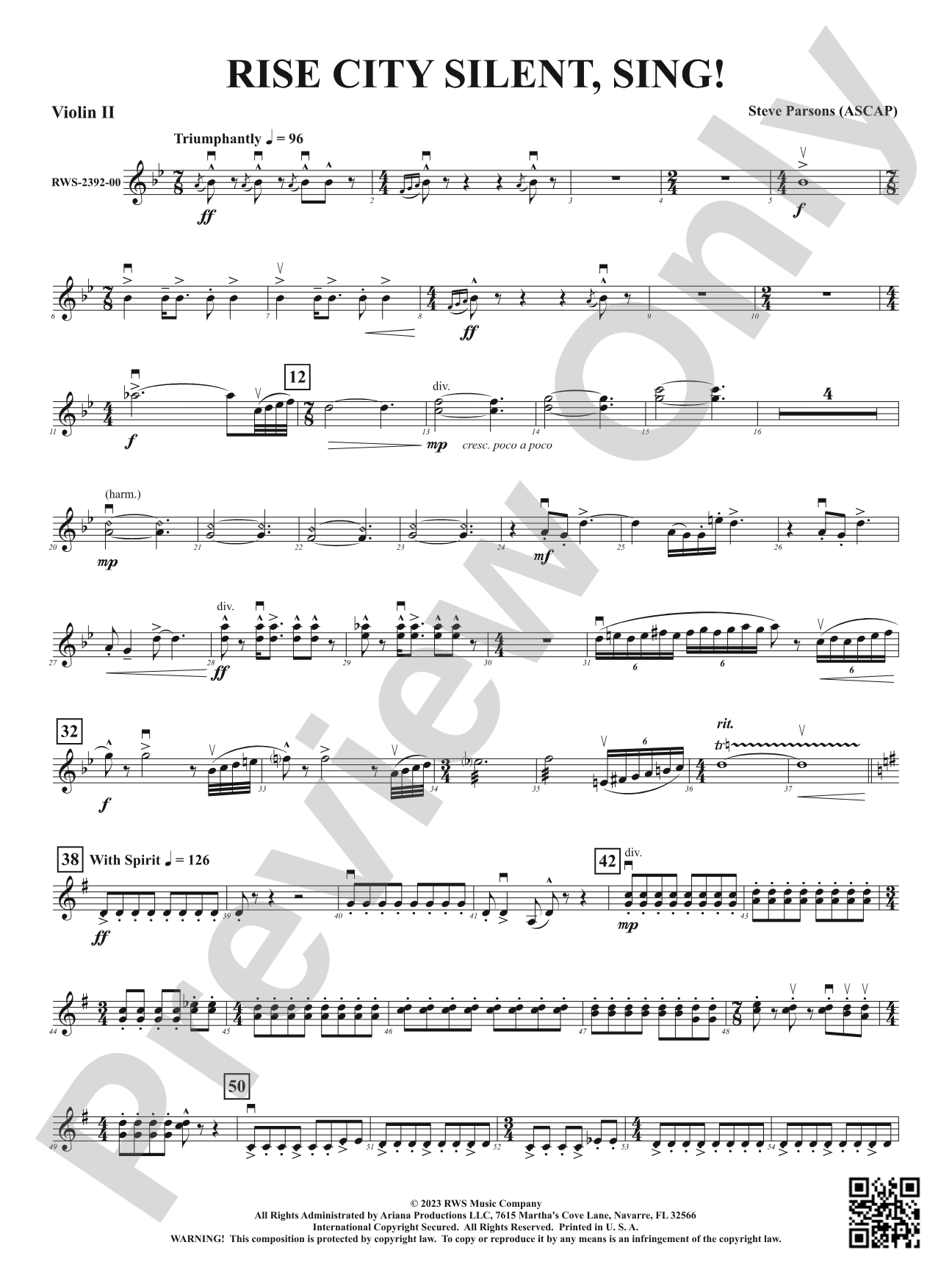 Rise City Silent, Sing!: 2nd Violin