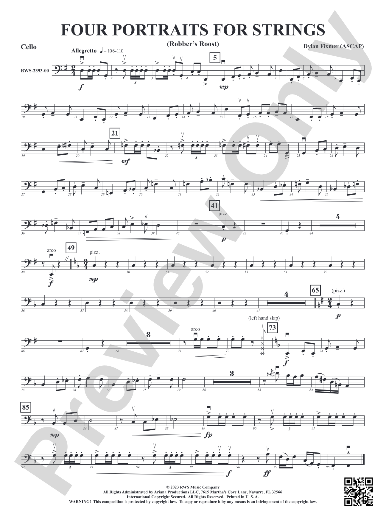 Four Portraits for Strings - Robber's Roost, Call of the Canyon, The Rinky Dink Saloon, A Toast to Santa: Cello