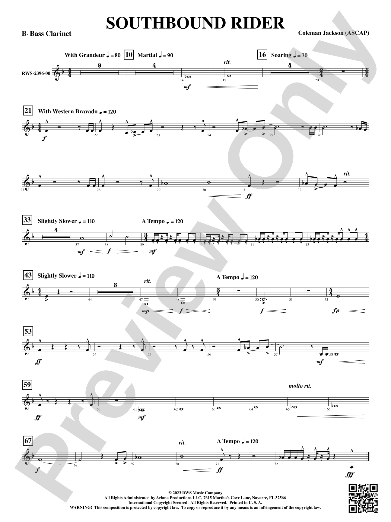Southbound Rider: B-flat Bass Clarinet