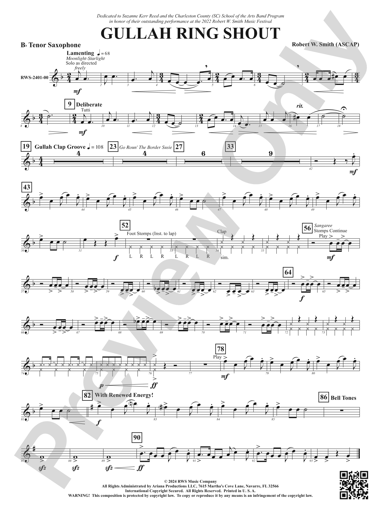 Gullah Ring Shout: B-flat Tenor Saxophone