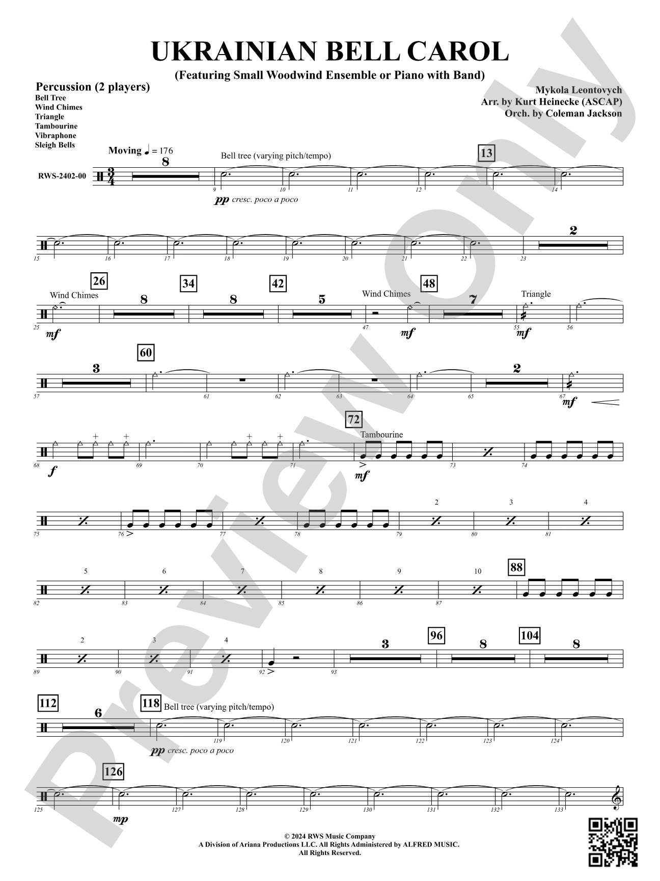 Ukrainian Bell Carol (Featuring a Small Woodwind Ensemble or Piano with Band): Auxiliary Percussion