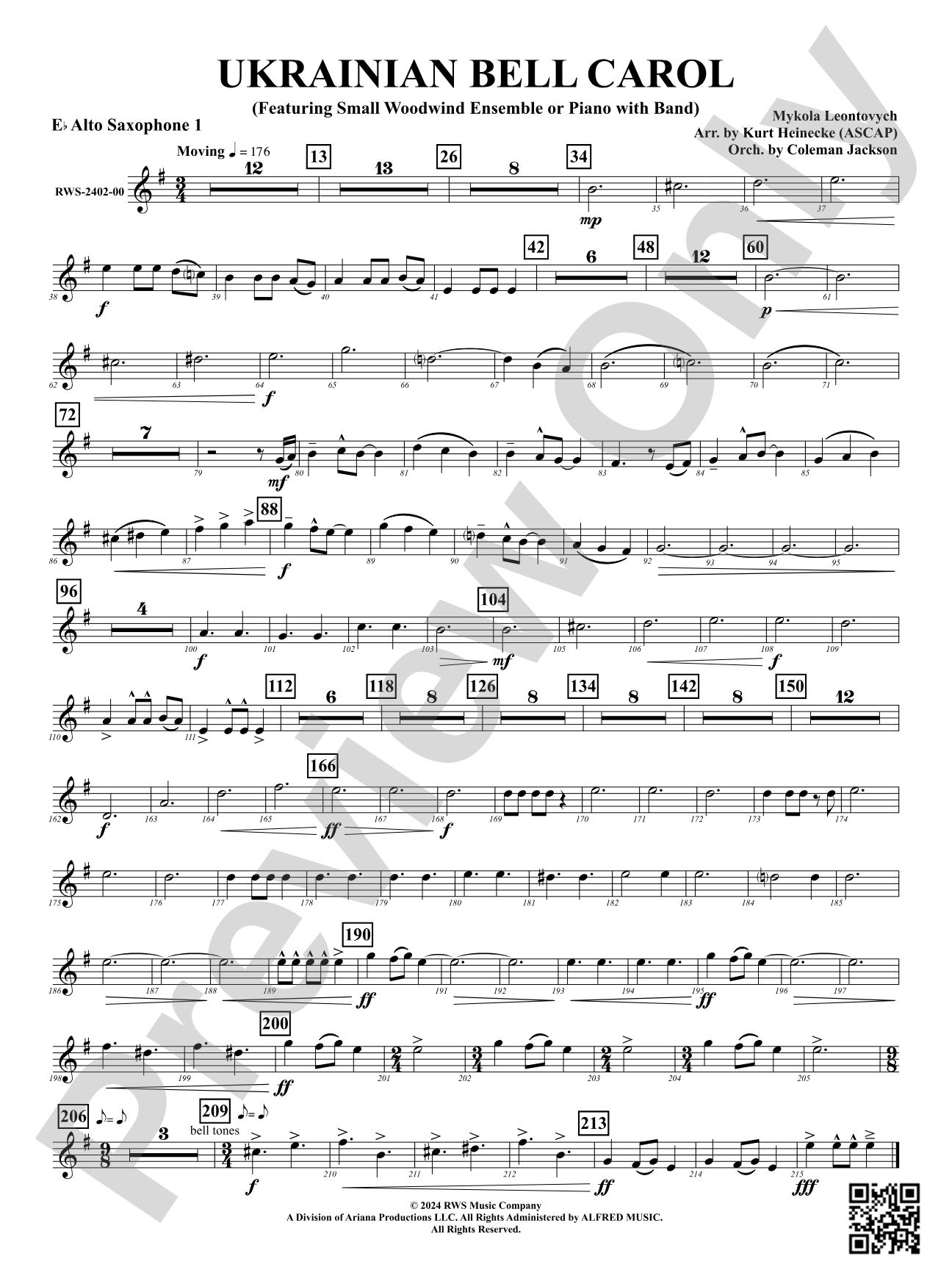 Ukrainian Bell Carol (Featuring a Small Woodwind Ensemble or Piano with Band): 1st E-flat Alto Saxophone